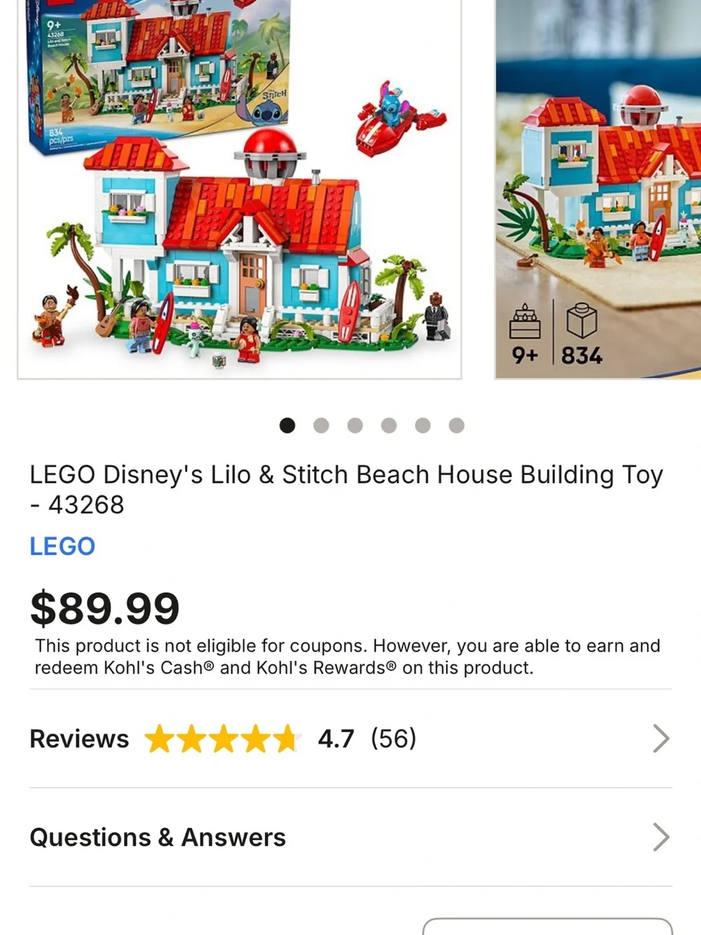 LEGO Disney Stitch Ohana Beach House - Blue & Red